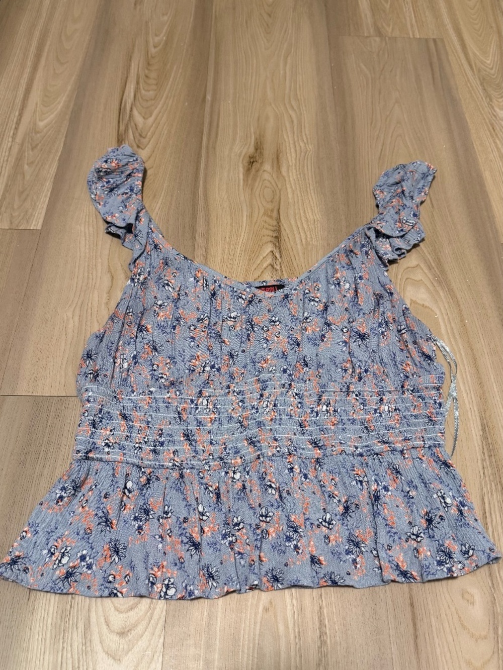 Rock & Roll Denim Floral Smocked Tank Top